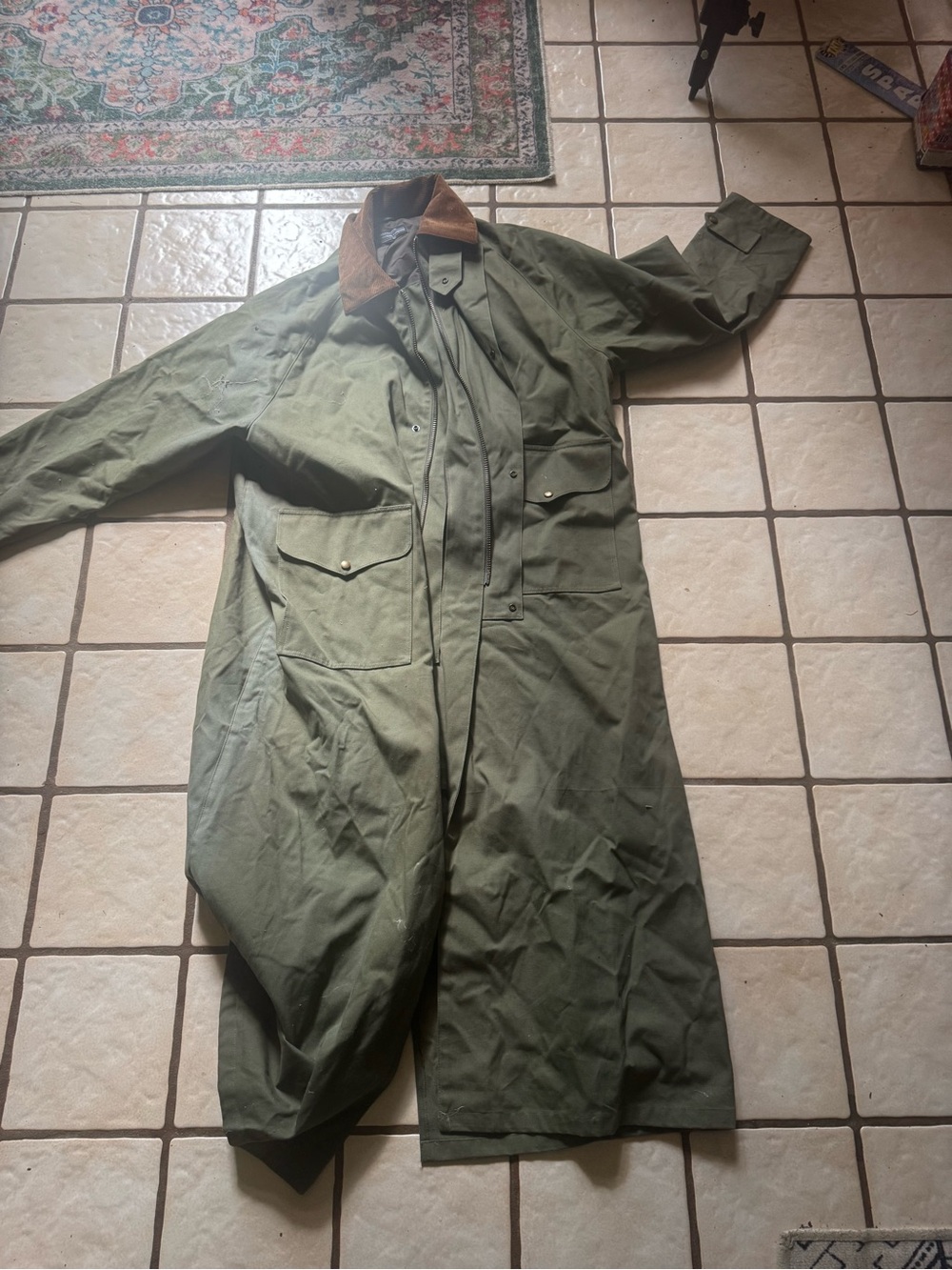 J. Peterman Olive Field Coat with Brown Corduroy Collar